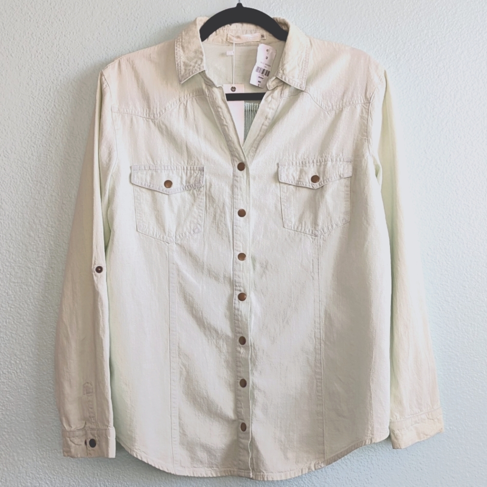Millau, Western style shirt, Snap-button front, fringe back, mint green, size S